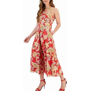 Long Flowy Tahari Red Floral & Paisley Sleeveless Dress Size 2
